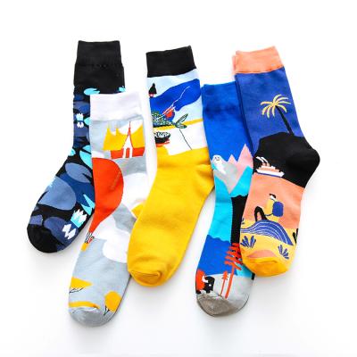 China Antibacterial Wholesale Outdoor Cotton Socks Long Soccer Socks Customized Pattern Happy Crew Socks for sale