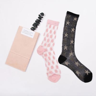 China Hot Selling Antibacterial Slouchy Socks For Women 2021 Dot Printed Women Socks Star Glitter Crew Socks for sale