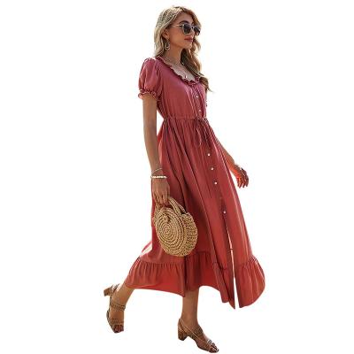 China Anti-Wrinkle Summer Shorts Summer Long Sleeve Solid Color Casual Dresses Women Single Breasted Elegant Casual Long Sleeve Single Line Skirt Loose Dresses for sale