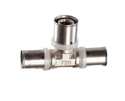 China ZHUJI Water/Oil/Gas PNEUMATIC METAL BRASS FEMALE FEMALE TEE PRESS FITTINGS FOR PEX HOT PIPE for sale