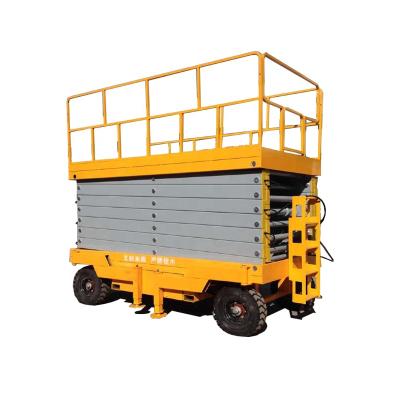 China Building Material Stores 300kg 18m AC/DC Hydraulic Manual Mobile Scissor Lift Platform for sale