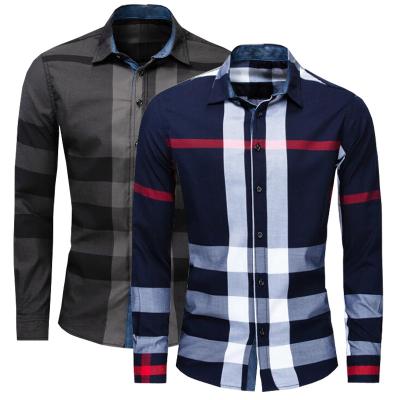 China Anti-pilling NEW Shirt Business Casual Autumn Long Sleeve Men Shirts High Quality Brand 100% Cotton Plaid Shirt Men Plus Size Chemise Homme for sale