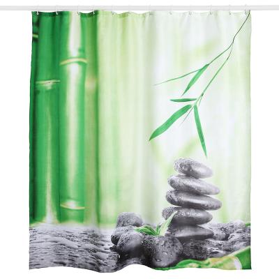 China 100% Sustainable Polyester Bamboo Print Shower Curtain With Plastic Set Of 13 C Hooks Set, Size 72'*72' for sale