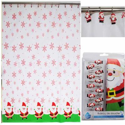 China 100% Sustainable Polyester Shower Curtain With Plastic C Hooks Set Of 13 Poinsettias Design Shower Curtain With C Hooks Pack Of 13 for sale