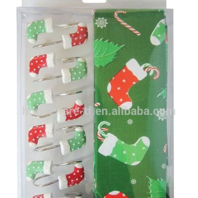 China Sustainable Christmas Series Bathroom Shower Curtain With Resin Hooks Set Of 13 for sale