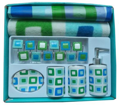 China Sustainable Printing PEVA Shower Curtain with Bath Mat Accessories Set of 18 for sale