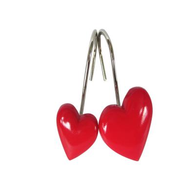 China Resin and Metal Polyresin Shower Curtain Hooks, Heart Shaped Polyresin Shower Ring Bathroom Shower Curtains Hooks for sale