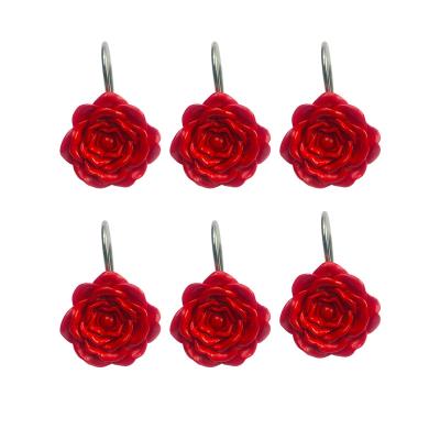 China Oriental Valentine Gift Decorative Rust Proof Shower Curtain Hooks Red Rose Design Shower Curtain Rings Pack of 12 for sale