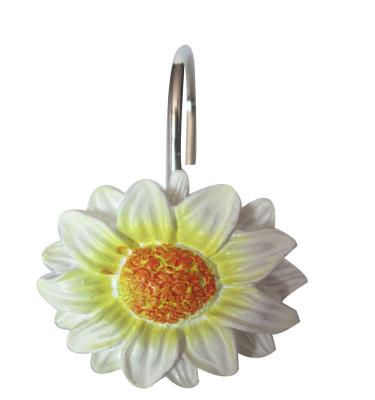 China Eco-Friendly Amazon Flower Design Bathroom Shower Curtain Resin Hooks Set Of 12 for sale