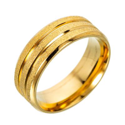 China CLASSIC 8mm Gold Titanium Carbide Ring Men Women Engagement Wedding Steel Band Sandblasted Finish Fluted Edges Beveled Rings for sale