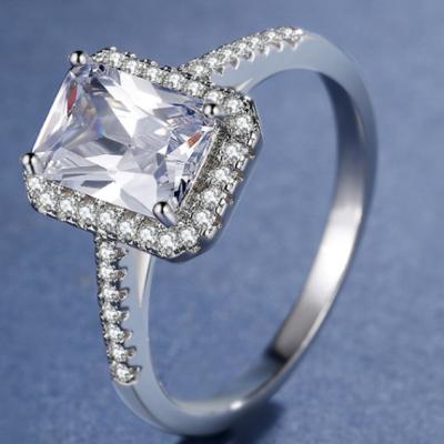 China FASHIONABLE Mosan Stone Rectangular Diamond Ring Platinum Crown Hand Border Jew Diamond Engagement Wedding Couple Big for sale