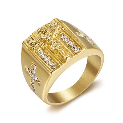 China Stainless Steel CLASSIC Explosive Gold Plated Jesus Cross Diamond And Ring for sale