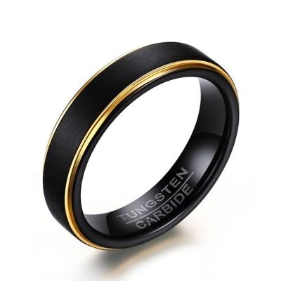 China Cool Black TUNGSTEN And Gold-color Tungsten Ring For Men's Jewelry 6MM Black Tungsten Carbide Ring for sale