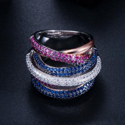 China Silver BOHEMIA Luxury Stack Rainbow CZ Engagement Band Ring Stacking Stone Colorful CZ Eternity Band Wedding Ring For Women for sale