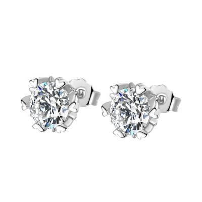 China CLASSIC Cute Heart CZ Embellishment Stud Earrings Round Shape Zirconia S925 Earring Women Bling Jewelry for sale