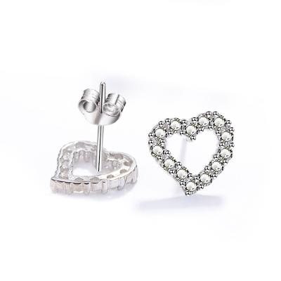 China CLASSIC Zircon Heart Shape Jewelry Hollow Stud Earrings Sterling Silver S925 Zircon Heart Earring Valentines Day Gift for sale