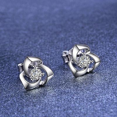 China Fashionable 925 Silver Moissanite CZ Diamond Candy Rose 925 Sterling Silver Stud Earrings Mannequin Woman YJ00494 for sale