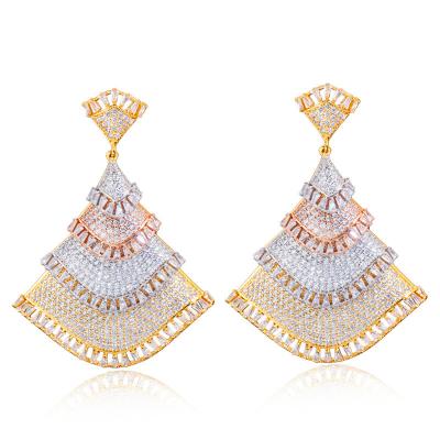 China CLASSIC Luxury New Flower Nigerian Dance Skirt Dangle Earrings For Women Wedding Cubic Zircon African Indian Dubai Bridal Earrings for sale