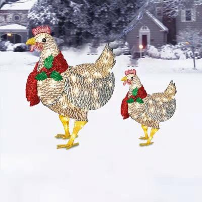 China 2021 Hot Selling Metal Chicken Christamas Home Decoration Amazon Christmas Decoration Light Up With Scarf For Garden Decoration for sale