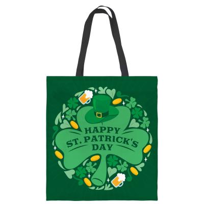 China PORTABLE St Patrick's Day Carnival Canvas Tote Bag Reusable Folding Large Party Green Four Leaf Irish Clover Folding Shopping Bags for sale