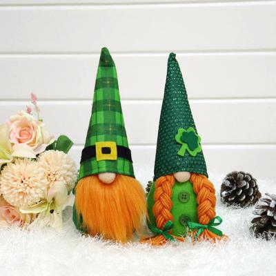 China Lucky Clover Green Plush Dwarf Table Decor Irish St Patricks Day Gnome Easter Faceless Doll Gnome Tomte Holiday Decorations St.patrick's Day for sale