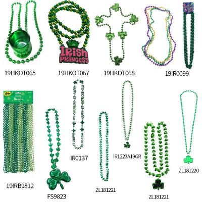 China Plastic Shamrock Beads Necklace Irish Festival St Patricks Day Decorations Beads Necklace Green Clover Party Necklace Plastic Shamrock Beads Necklace for sale