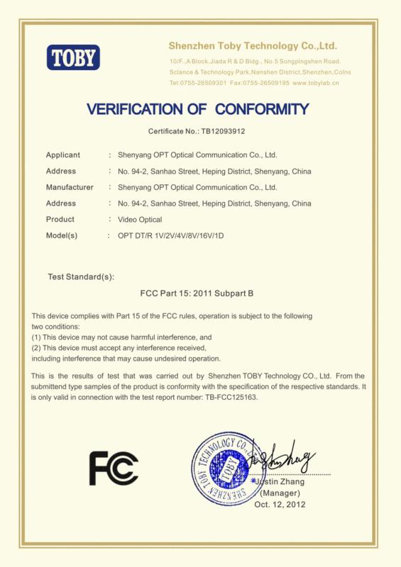 FCC - Liao Ning OPT Optical Communication Co., Ltd.