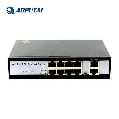 China CCTV Camera 8 Port 100M RJ45 POE 96W 802.3 On AF 2 Ethernet Uplink Port Poe Switch For IP Camera for sale