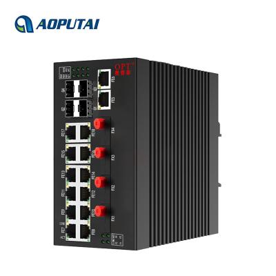 China Industry Network Industrial Grade Managed 14 Base-TX RJ45 Ethernet 4 Port 100M Fiber Port and 4 SFP Port Network Switch for sale