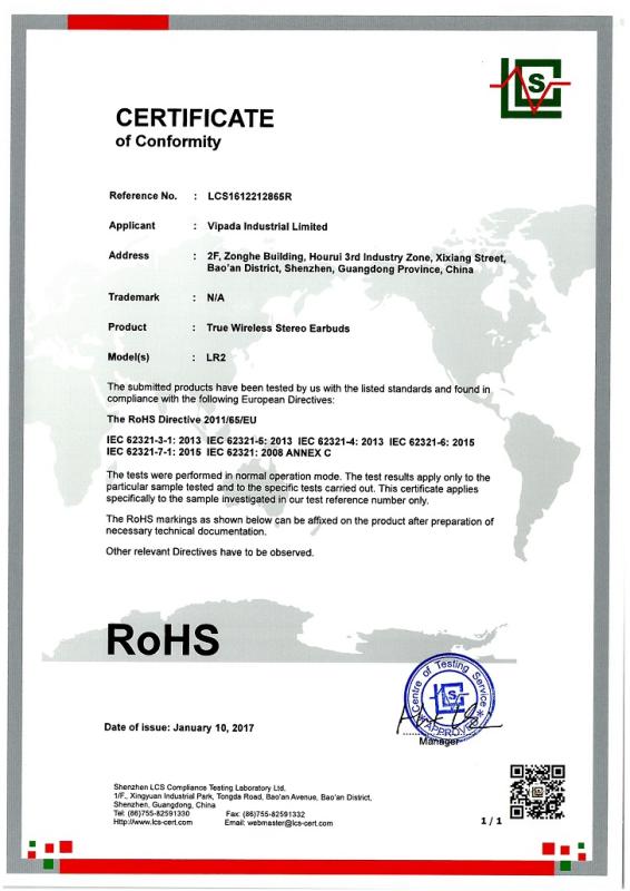 RoHS - Shenzhen Vipada Science & Technology Co., Ltd.