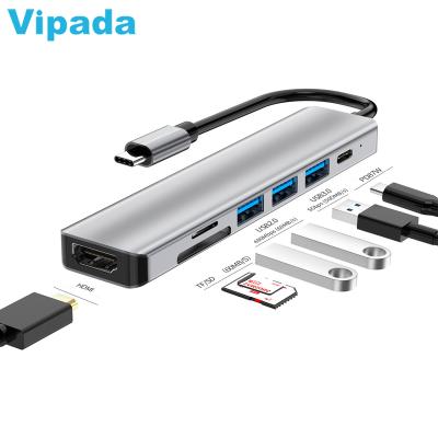 China Laptop New 7 in 1 USB 3.0 Type C Hub Laptop Docking Station USB C Adapter Multi Port PD/TF Card Reader USB 3.0 Hub for sale