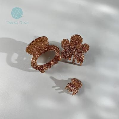 China Teenytiny Hair Accessory Custom Flower and Brown Glitter Shimmer Oval Hair Claw Clip for sale