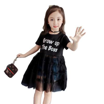 China New Fashion Toddler Girls Summer Anti-static Tulle Letter Printed T-shirt Dress Girls Casual Dress Children's Clothing for sale