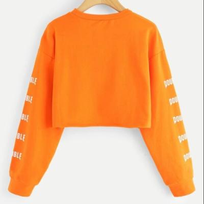 China Anti-wrinkle New Style Neon Orange Letter Crop Sweatshirt Women Graphic Hoodies for sale