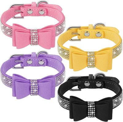 China Bling Stocked Dog Collar with Adjustable Bow Puppy Rhinestone Crytal Collars for Dogs Cat for sale