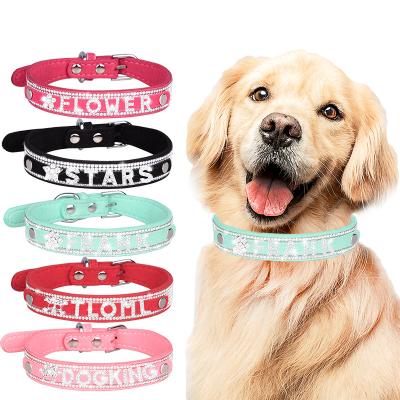 China Customization Shiny Hot Rhinestone Pet Logo Stocked Dog Collar For Small Medium Dogs Walk Leash for sale