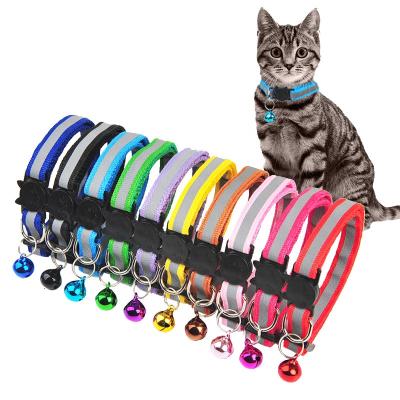 China Durable Nylon Adjustable Breakaway Reflective-Stitch Cat Collars With Bells Pet Collar For Small Cats for sale