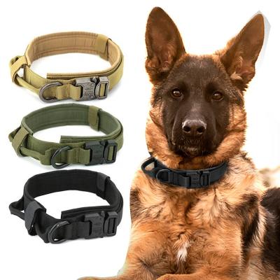 China Durable Outdoor Nylon Tactical Pet Collar Adjustable Metal Buckle Heavy Duty Training Dog Collar for sale