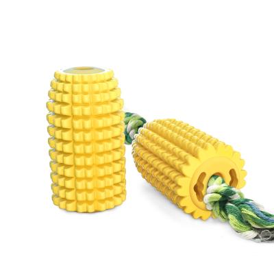 China Viable Hot Dog Tooth Toy Molar Stick Bite Resistant Amazon Style Pet Bone Toothbrush Cleaning Corn Cob With Rope for sale