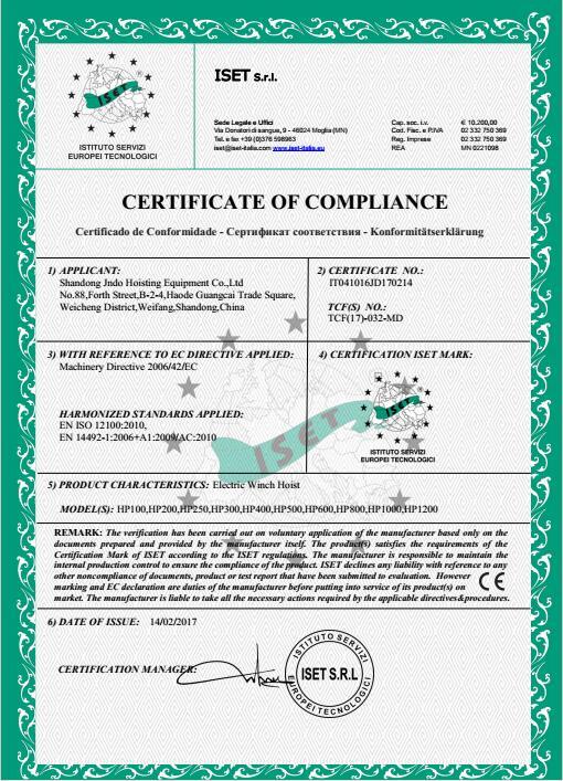 CE - Shandong Jndo Hoisting Equipment Co., Ltd.