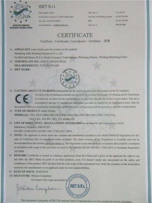 CE - Shandong Jndo Hoisting Equipment Co., Ltd.