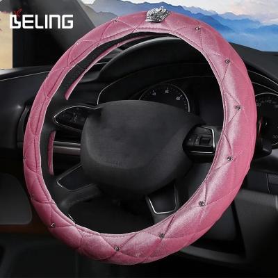 China Diamond Car Interior Accessories Pink Plush Diamond Steering Wheel Cover Women Plush Glitter for sale