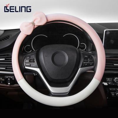 China Cute PU Bling Interior Non-slip Leather Flower Universal Accessories Car Steering Wheel Cover for Girls for sale