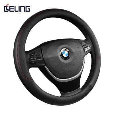 China Custom Sports Universal 13 Inch Leather Black Luxury Car Steering Wheel Cover Sets for sale