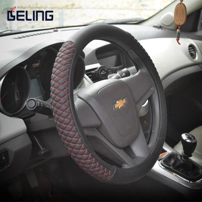 China Beling Sports Customized Steering Wheel Cover Embossed Car Fashion Car Leather Steering Accessory for sale