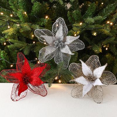 China Environmental Friendly Glitter Artificial Xmas Flower Christmas tree decorations sequins Christmas flowers Christmas simulation flowers for sale