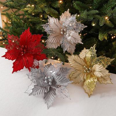 China Environmental Friendly Manufacture wholesale Xmas Decoracion Artificial Christmas Tree Flower Glitter Decorations Xmas Ornaments New Year Gift for sale