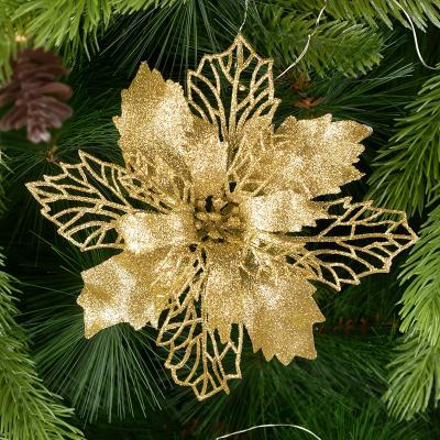 China Environmental Friendly New Year Decor 9-16cm Glitter Artifical Christmas Flowers Christmas Tree Decorations for Home Flowers Xmas Ornaments for sale