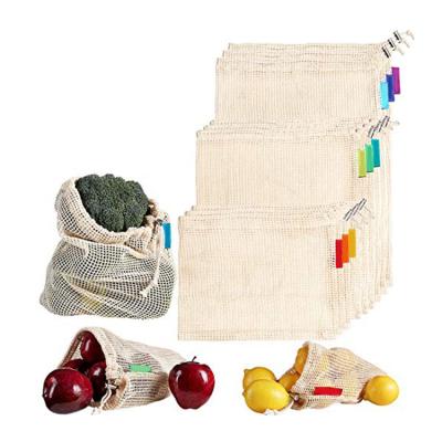 China Reusable Eco-Friendly/Portable/Waterproof Mesh Produce Bags 100% Organic Cotton Vegetable And Fruit Eco Friendly Mesh Pouch Calico Canvas Cotton Bag for sale