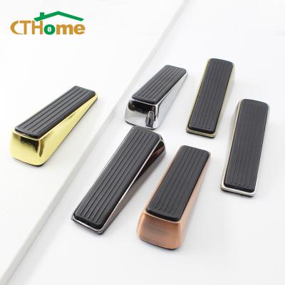 China Modern Movable Zinc Alloy Nail-Free Rubber Door Holders Anti-collision Door Stopper Household Anti-collision Ground-Mounted Door Wedge Stops Hardware for sale